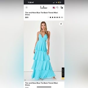 Lulus “Tier and Now Blue Tie-Back Maxi Dress” New with tags!